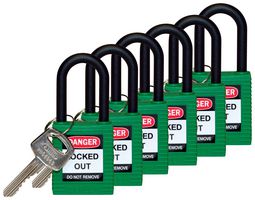 SFTY PADLOCK NYLON 38MM SHA GREEN 6/PAC